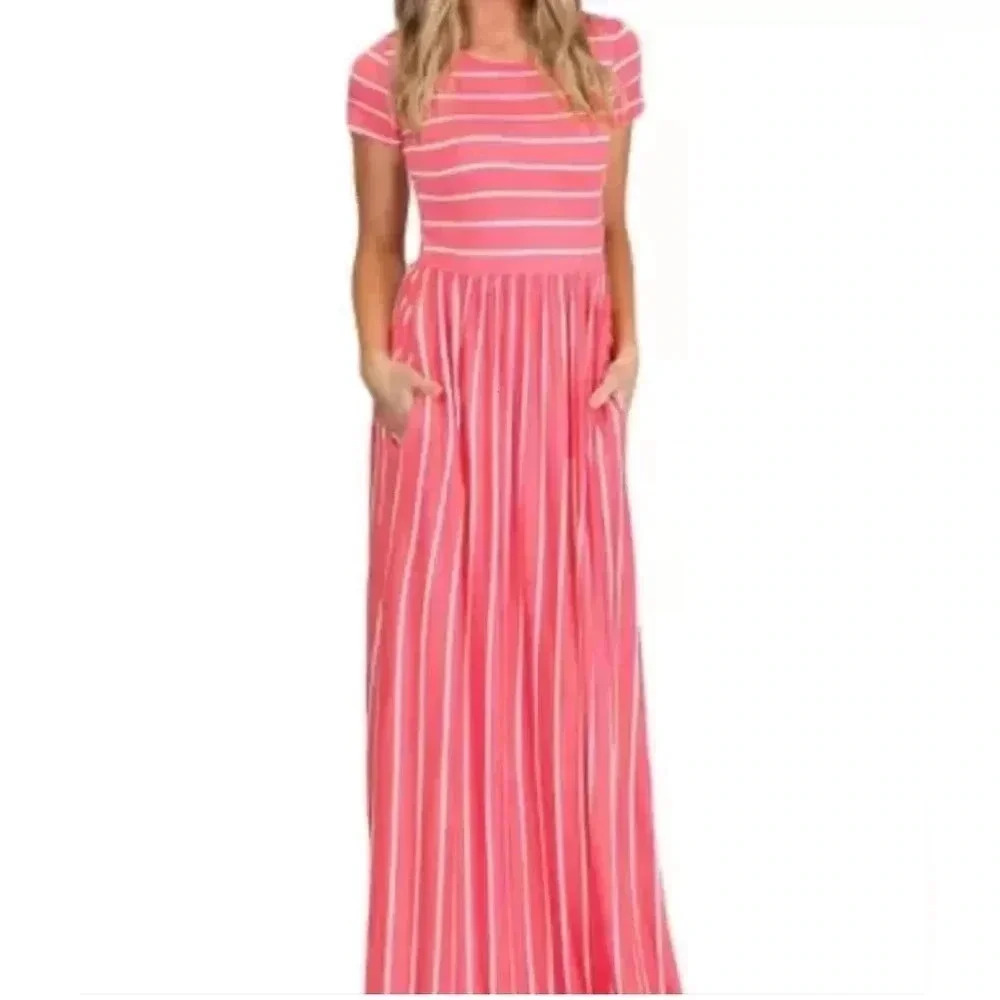 Horizontal Striped Maxi Dress with pockets